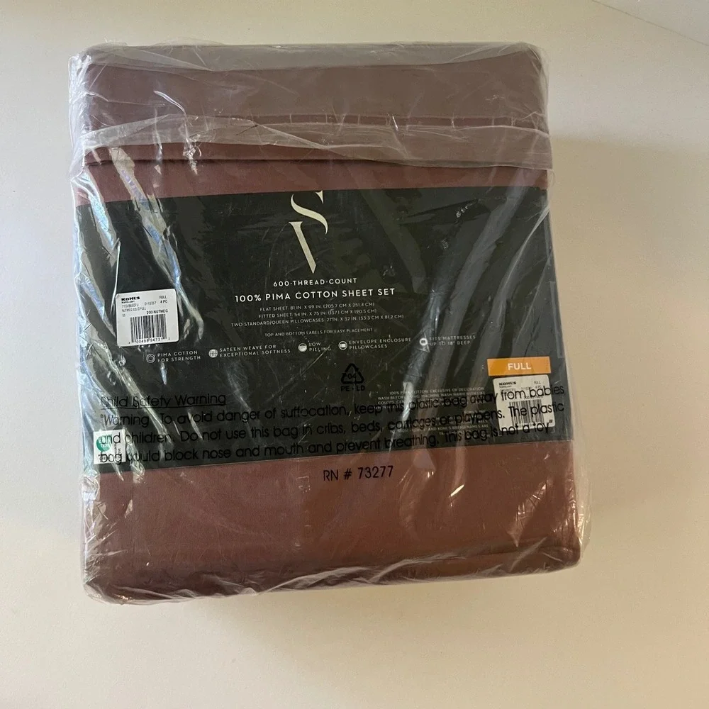 Simply Vera Vera Wang 600TC Pima Cotton Sheet Set Full Nutmeg NIP